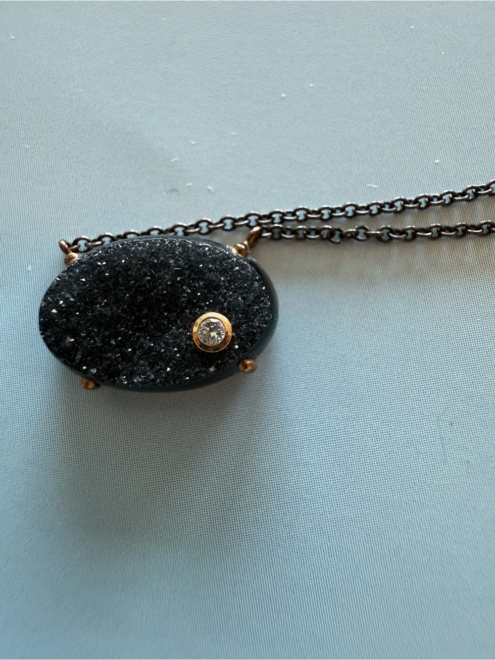 Black Sparkle Oval Pendant Necklace with Gold Accent